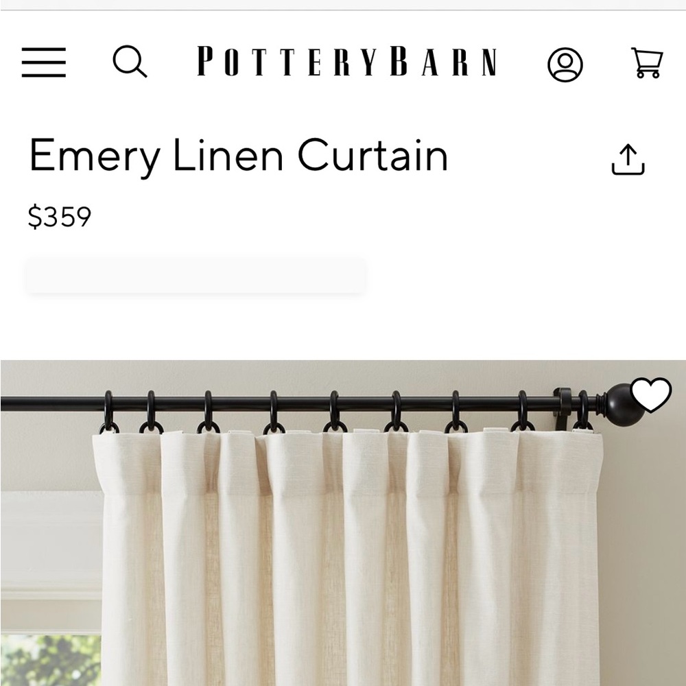 Pottery Barn Emery Linen Curtain. 100 x 96